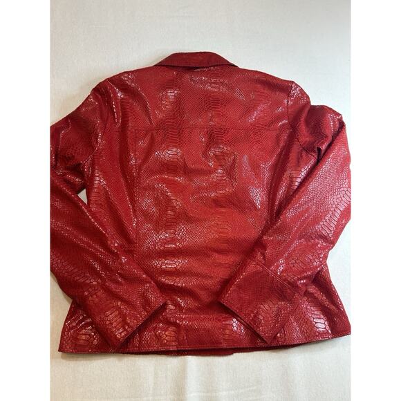 Just B Shiny Red Metallic Jacket w/Decorative Buttons Small Snakeskin Print - Picture 6 of 10